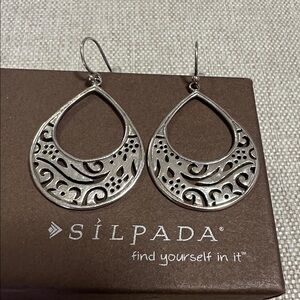 Silpada Filigree Cut Out Tear Drop Earrings .925 Sterling Silver W1782